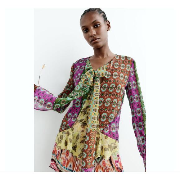 ZARA Floral Sheer Blouse Size X-Small NWT - Picture 1 of 13
